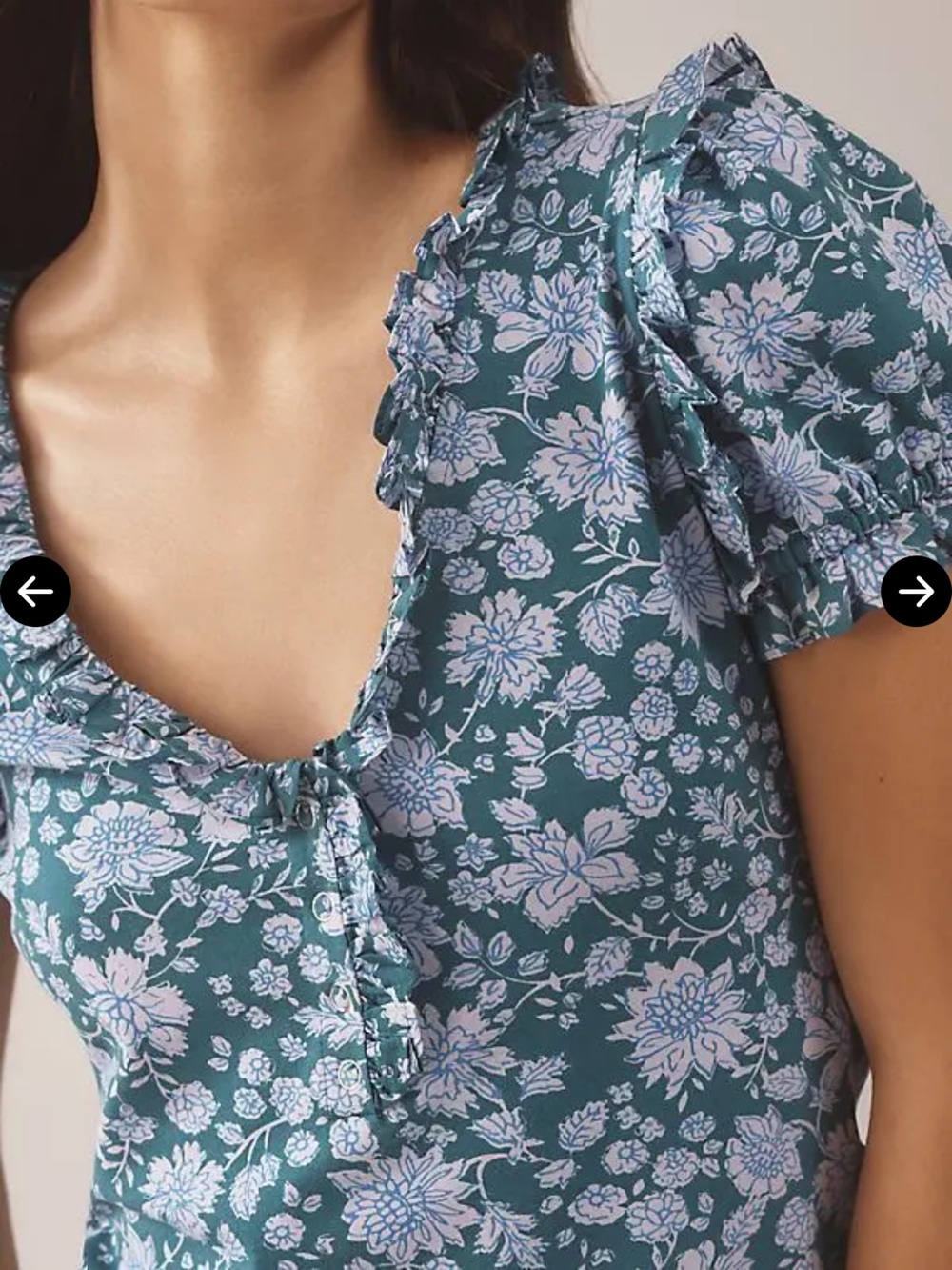 Anthropologie MAEVE Puff Sleeve Ruffle Henley Tee Green Blue Top sz 3X NEW